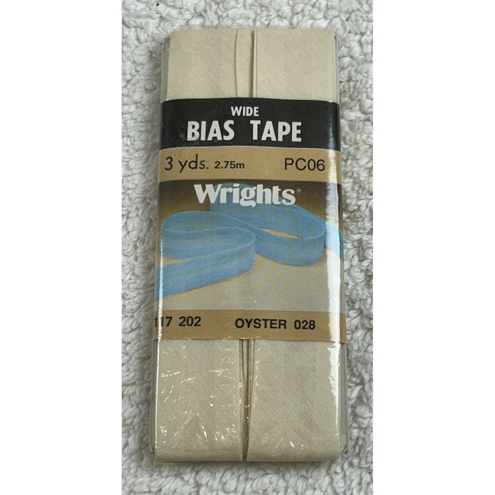 NOS 1986 Wrights Wide Bias Tape OYSTER 028 - 117 202 - 3 Yds